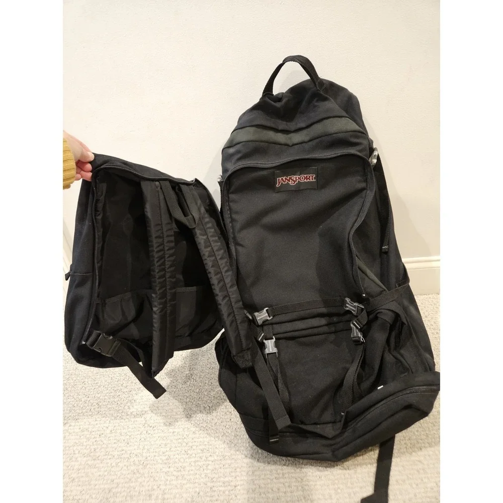 JANSPORT Hiking BACKPACK With Removable Day Pack Black Internal Frame EUC‎ Tall